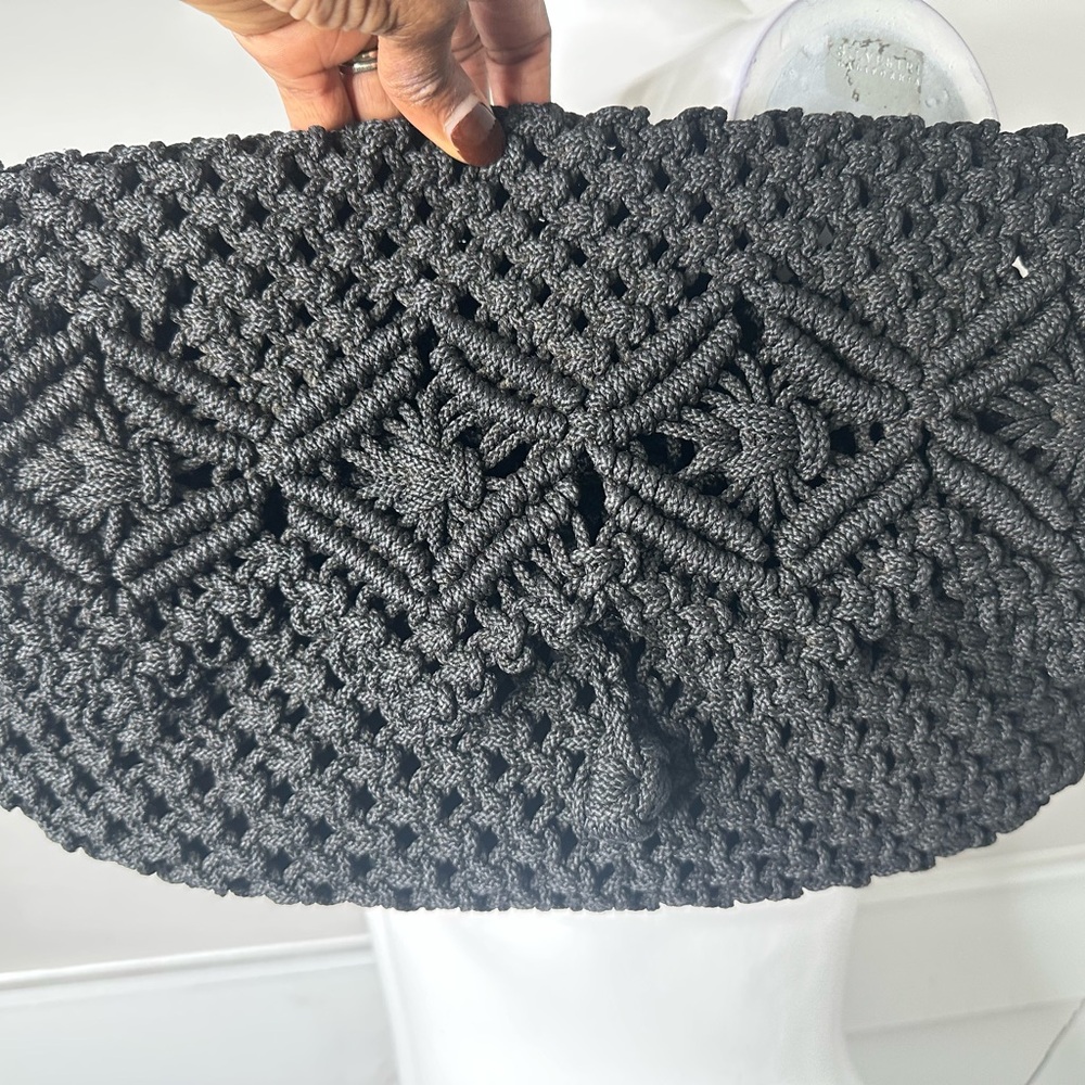 BLACK CROCHET STYLE CLUTCH BAG